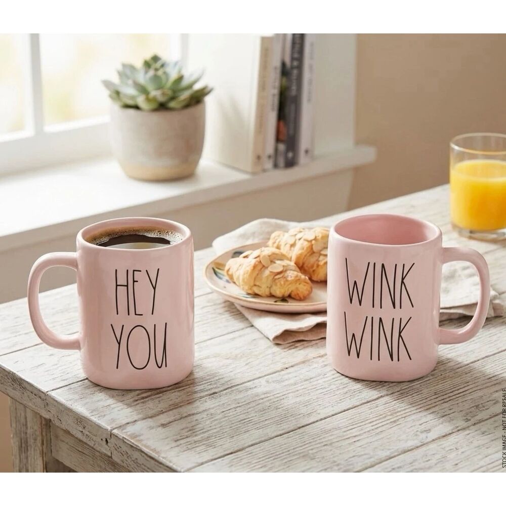 Rae Dunn Mugs Pink Bundle set Of 2 Wink Wink and Hey You Love Gift Wedding Rare